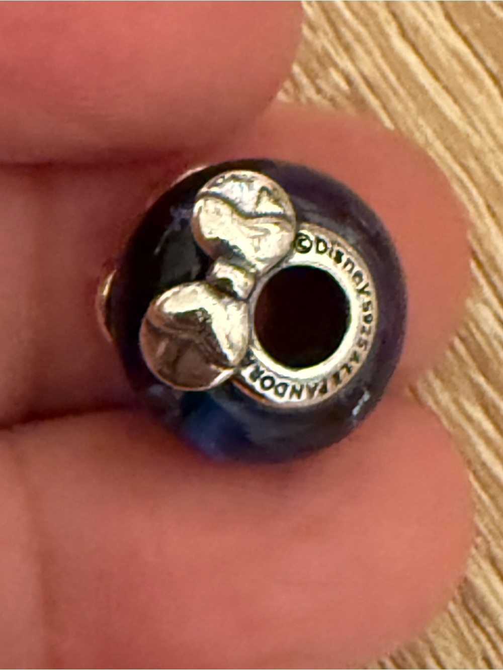 Pandora Blue Glass Charm with Silver Bow Accent